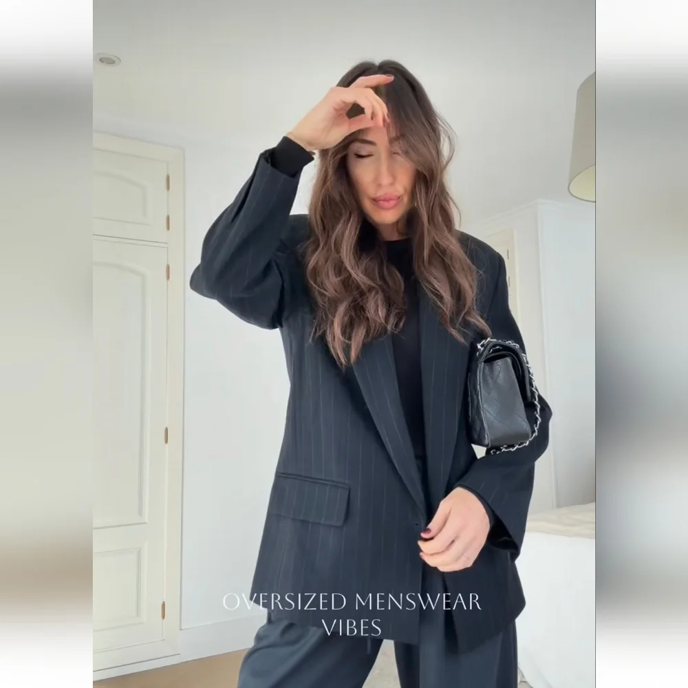 ZARA PINSTRIPE OVERSIZED BLAZER WITH POCKETS SIZE M - Picture 11 of 14